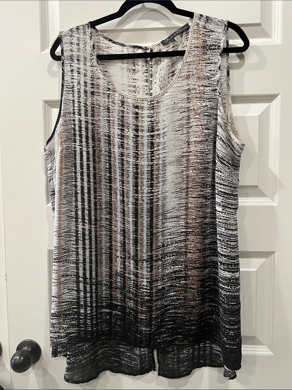 Rose & Olive Sheer Sleeveless Ombre Stripe Women's Top - Black, White & Brown